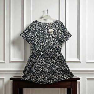 Easel Women's Short Sleeve Romper Shorts  Animal Print Black & Beige 2XL NWT